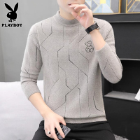 花花公子水貂绒毛衣男士半高领打底毛线衣春秋季新款修身针织衫男
