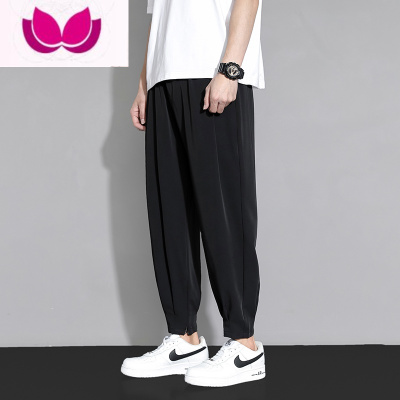 七斓垂感顺滑裤子男秋季宽松阔腿九分裤潮牌拉链束脚裤百搭西裤休闲裤