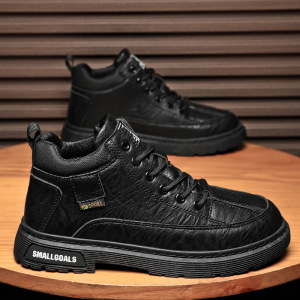 男士中高帮工装靴子秋季上新防水英伦风厚底增高运动鞋马丁男靴