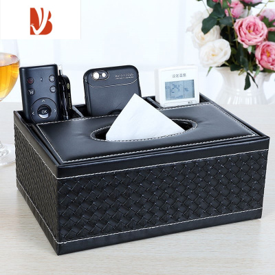 三维工匠纸巾盒子收纳带放遥控器的欧式客厅抽纸电视机家用创意餐巾卫生装 平四编织