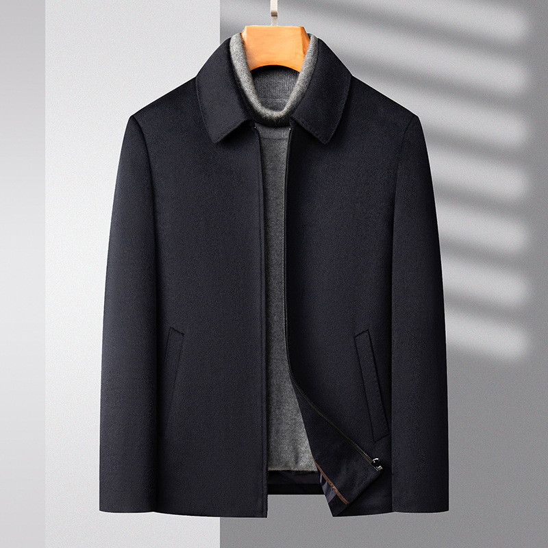 秋冬羊绒夹克羽绒脱卸内胆中老年男士轻奢商务休闲翻领爸爸装夹克
