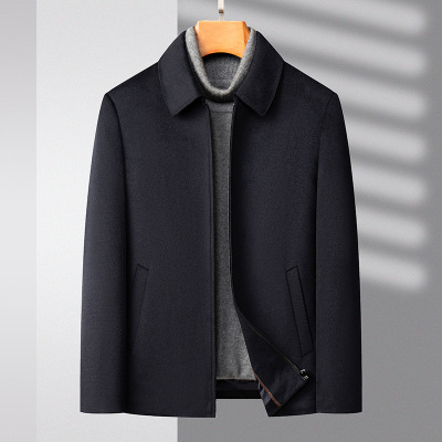 秋冬羊绒夹克羽绒脱卸内胆中老年男士轻奢商务休闲翻领爸爸装夹克