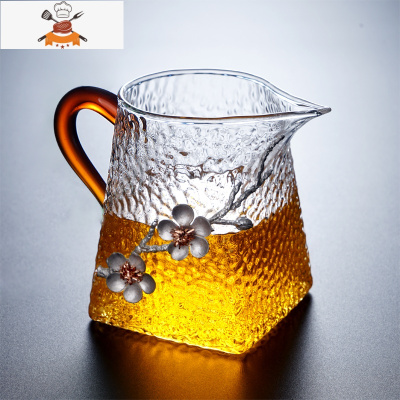 日式梅花整套功夫茶具套装家用耐热玻璃泡茶壶茶杯茶道锤纹烧水壶 梅花款红把公杯 敬平