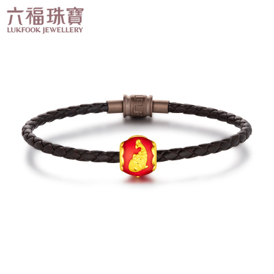 六福珠宝鸿运来锦鲤珐琅工艺足金黄金手链串珠路路通手绳定价GFA170300金重：1.22克—配衬咖啡色手绳17.5cm