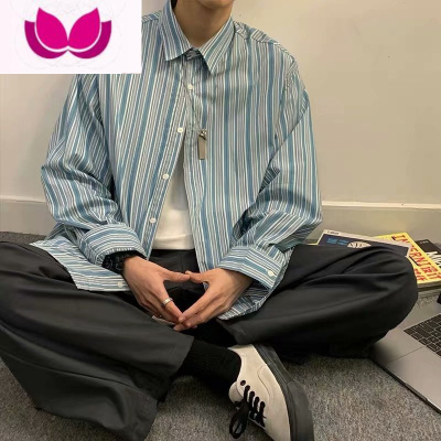 七斓小众条纹长袖衬衫男设计感痞帅衬衣港风ins日系高级感外套