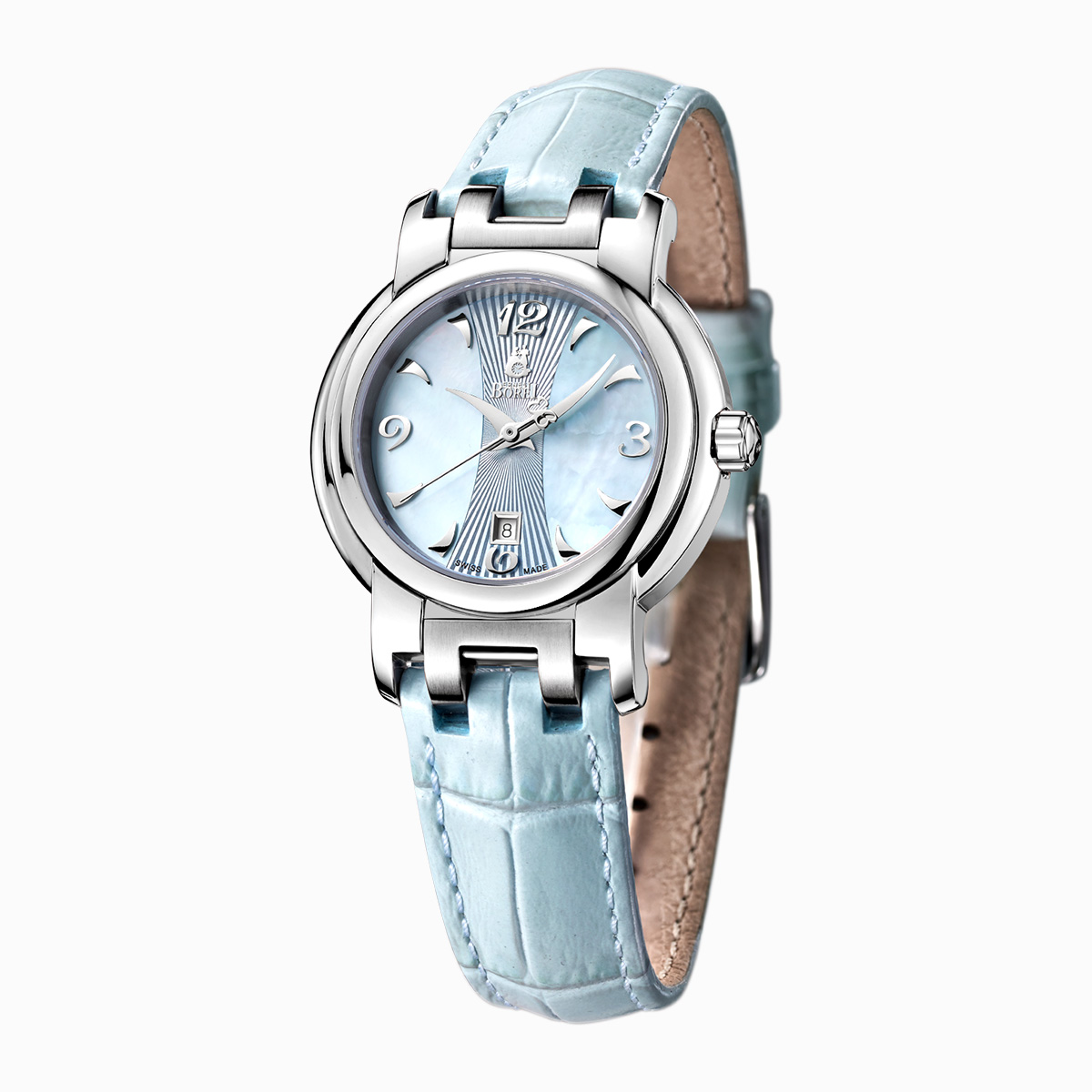 瑞士依波路ernest borel 传奇系列天然贝母别致月牙时符清新皮带石英