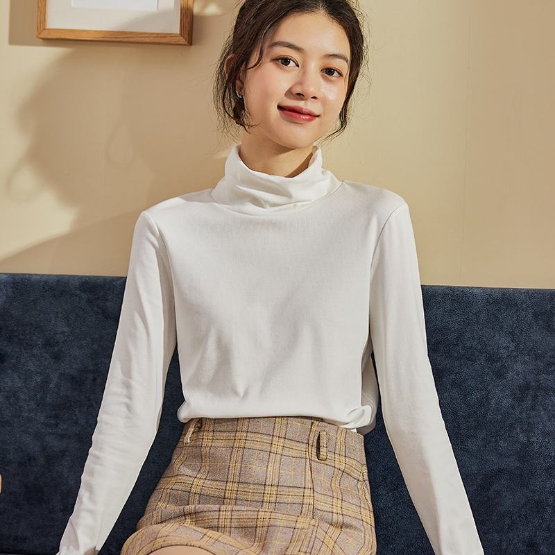 [直降价73元]唐狮打底衫女内搭秋冬半高领上衣小众设计感黑白色春秋款长袖T恤