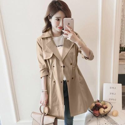 SUNTEK风衣女中长款2020春秋新款韩版收腰百搭外套Chic修身秋装潮风衣