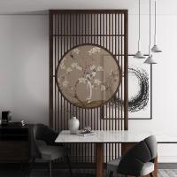 新中式屏风隔断客厅布艺玄关办公简约现代实木顶天立地座屏入户 樟子松全镂空120*240cm 整装