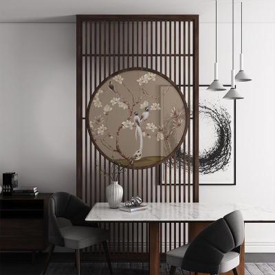 新中式屏风隔断客厅布艺玄关办公简约现代实木顶天立地座屏入户 樟子松全镂空120*240cm 整装