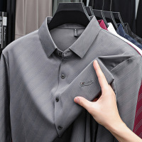 中年男士商务休闲长袖衬衫春秋季新款简约时尚男装衬衣男