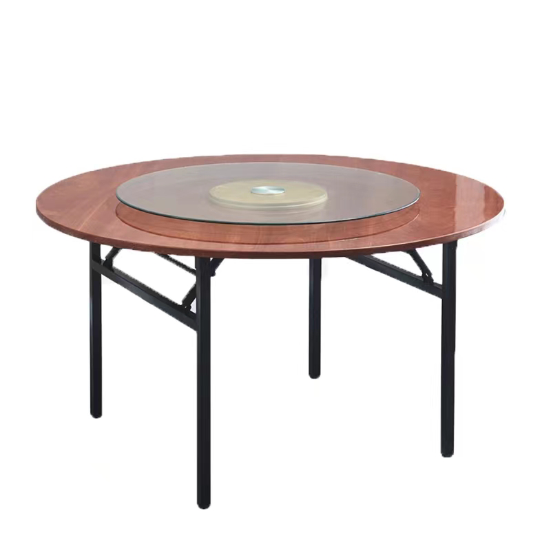 三吒 圆餐桌1.4米带转盘可折叠家用酒店饭店餐桌