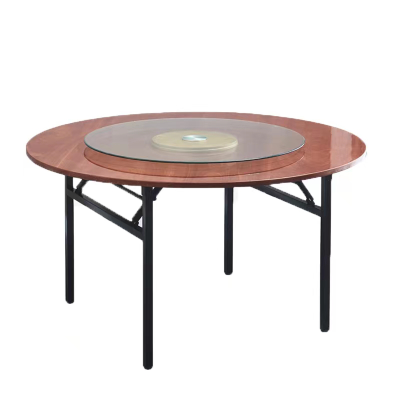 三吒 圆餐桌1.4米带转盘可折叠家用酒店饭店餐桌