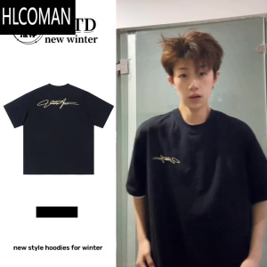 HLCOMAN美式黑色国潮牌短袖T恤男女夏季小众百搭休闲打底衫上衣