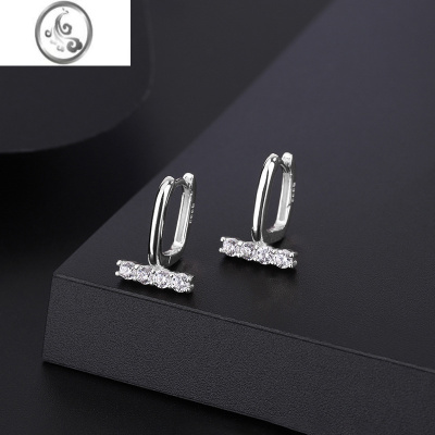 JiMis999足银一字形耳环女银银轻奢气质小众方形耳扣ins冷淡风耳饰