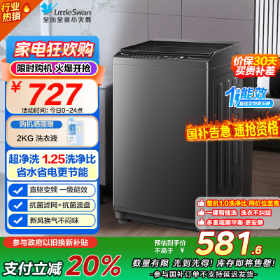 [苏宁自营]小天鹅全自动8kg金属钛波轮洗衣机 TB80V26DT 直驱变频 一级能效 大容量家庭使用