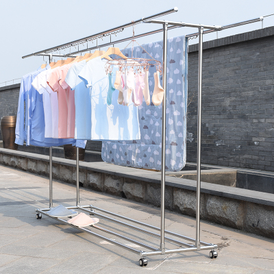 阳台双杆式凉衣架不锈钢晒被架室外移动晾衣服架子晾衣杆庭院晾晒架