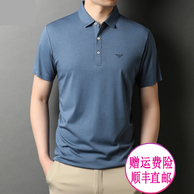 LIDENAMANI/利登阿玛尼男装短袖T恤衫夏新品男正品2021薄款丝光棉男士短袖t恤翻领商务休闲百搭POLO衫上衣