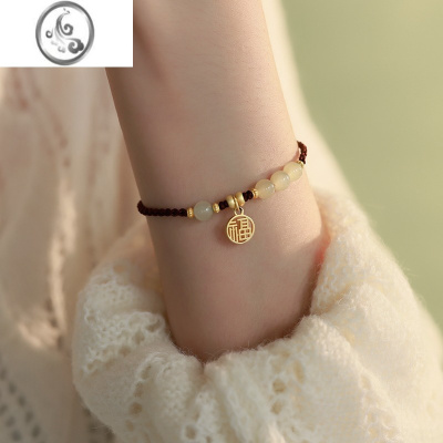 JiMi和田玉福牌编绳手链女款轻奢小众精致高级设计感手绳配饰送礼女生