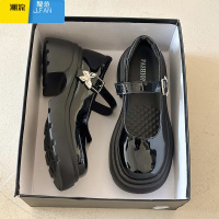 聚范法式玛丽珍小皮鞋女夏季2024新款百搭黑色圆头一字扣厚底粗跟单鞋