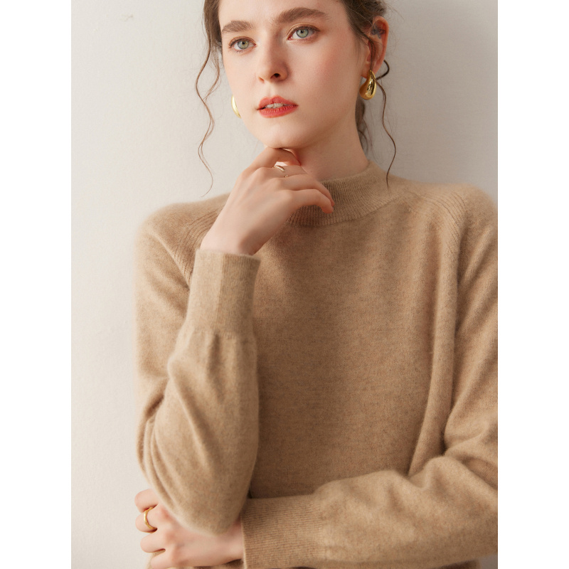 新款秋冬韩版半高领慵懒风长袖宽松套头羊绒针织衫女装羊毛打底衫