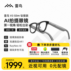 雷鸟RayNeo V3 Slim AI拍摄智能眼镜 蓝牙眼镜 镜架非平光镜 钛银 (含充电盒)