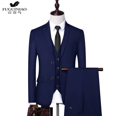 富贵鸟（FUGUINIAO）西服套装男士商务正装三件套修身新郎结婚礼服英伦西装男套装