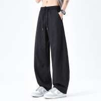 夏季男士冰丝阔腿裤宽松垂感直筒休闲裤薄款速干抽绳运动长裤子男
