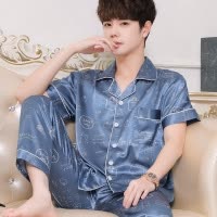 啄木鸟夏季薄款睡衣男士春秋款薄款短袖冰丝套装家居服长裤大码宽松