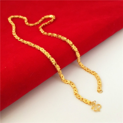新款日韩沙金女士项链 24K镀金厚金四叶草小鱼项链仿黄金殴币饰品送女朋友老婆情人节七夕生日礼物