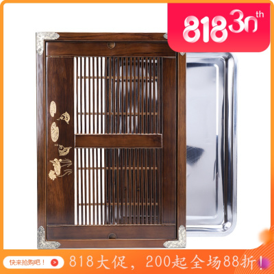 家柏饰(CORATED)茶盘家用实木托盘储水式不锈钢茶海抽屉式茶托盘茶台茶具套装