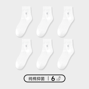 花花公子白色袜子男士冬季纯棉抗菌中筒袜男生全棉透气长袜DX