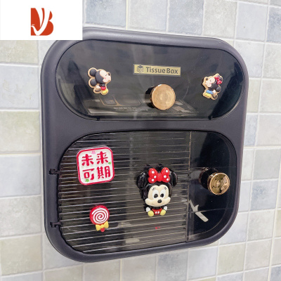 三维工匠纸巾盒壁挂式抽纸面巾纸洗脸巾收纳盒厕所卫生间厨房免打孔置物架 黑色米小奇双层纸巾盒diy款 抽纸/卷纸通用