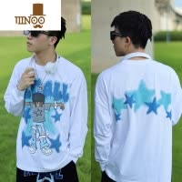YANXU设计街头趣味脏辫星星印花发泡长袖男女初秋宽松长T
