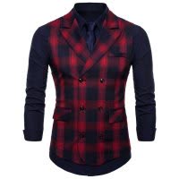 SUNTEK男士商务西装马甲男装格子修身款英伦时尚休闲马夹正装西服背心潮马甲/背心