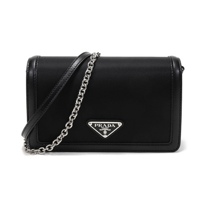 PRADA普拉达女士织物配皮手提单肩斜挎包手拿包迷你款1BP0192DLNF0002-V-OOH-黑色