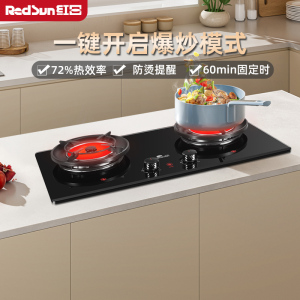 红日(RedSun)猛火燃气双灶 72%高热效一键爆炒模式 60分钟固定定时 小底壳换装免改孔红外线灶EX09F 天然气