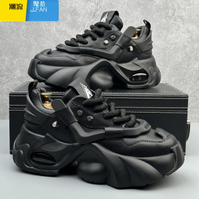 聚范欧洲站男鞋夏季网红高级感休闲运动鞋厚底增高黑色老爹潮鞋子