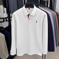 100%纯棉长袖男士polo衫秋季新款刺绣翻领透气商务t恤男