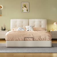 奶油风真皮床轻奢现代简约双人床ins风婚床意式主卧真皮储物大床