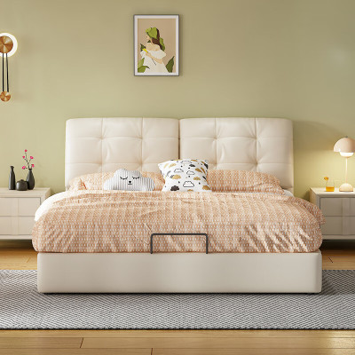 奶油风真皮床轻奢现代简约双人床ins风婚床意式主卧真皮储物大床