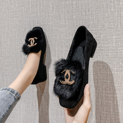 七色王国平底一脚蹬乐福鞋女2020秋冬新款时尚方头加绒懒人鞋大小码豆豆鞋休闲鞋