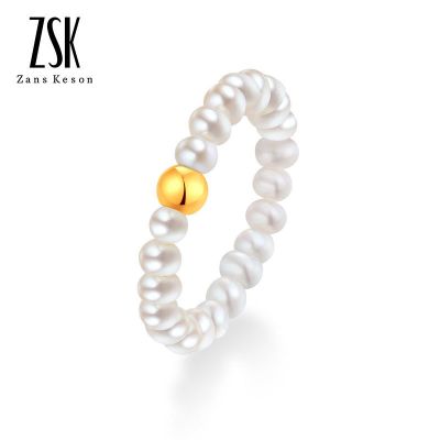 ZSK珠宝黄金戒指女足金999转运珠配珍珠时尚韩国潮流戒指小珍珠搭配小金珠个性女士自戴指环定价珍珠足金戒指适合11-15号圈-