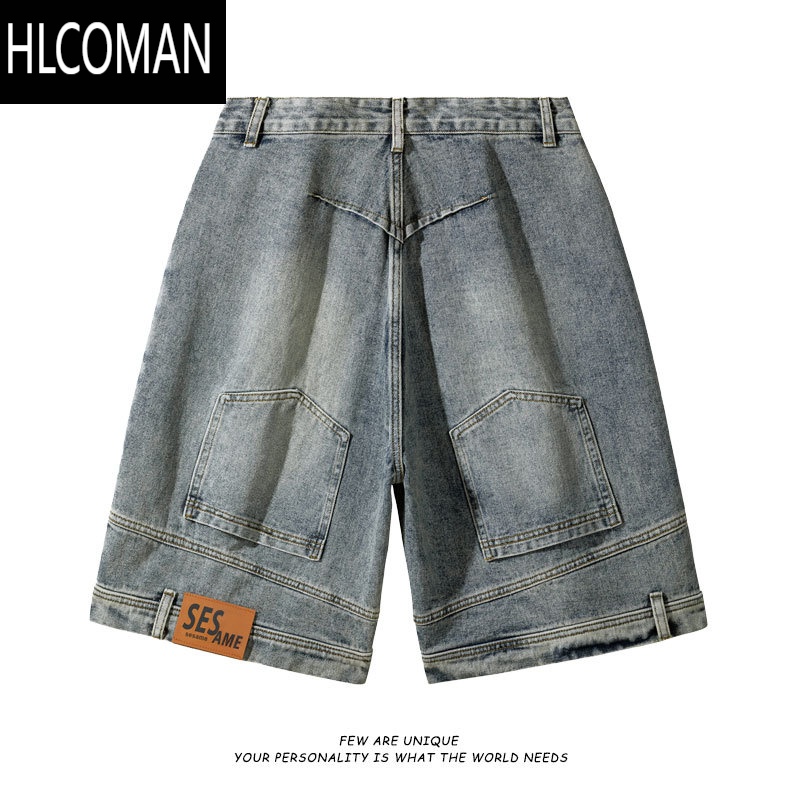 HLCOMANSesame /反穿倒穿男女同款设计感潮炸街五分牛仔短裤