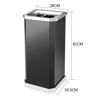 商用大号不锈钢分类垃圾桶带烟灰缸 黑色靠墙式上开口