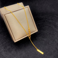 仿金越南沙金项链女镀金马鞭链假黄金素色吊坠幸运锁骨链久不掉色送女朋友老婆情人节七夕生日礼物