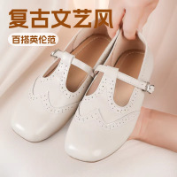 复古圆头T字玛丽珍单鞋女2026春秋款布洛克小皮鞋复古牛皮乐福鞋_832
