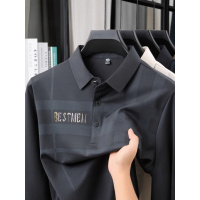 秋冬新款男装翻领长袖POLO衫男士休闲百搭T恤含绵羊毛衬衫领打底