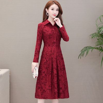 珂卡慕(KEKAMU)大码长袖连衣裙女春秋款早春款连衣裙2020年新款春秋裙子轻熟风气质洋气流行女装打底裙红色L