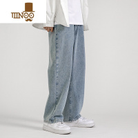 YANXU牛仔裤男直筒宽松夏季薄款浅蓝色潮牌阔腿拖地美式复古长裤子